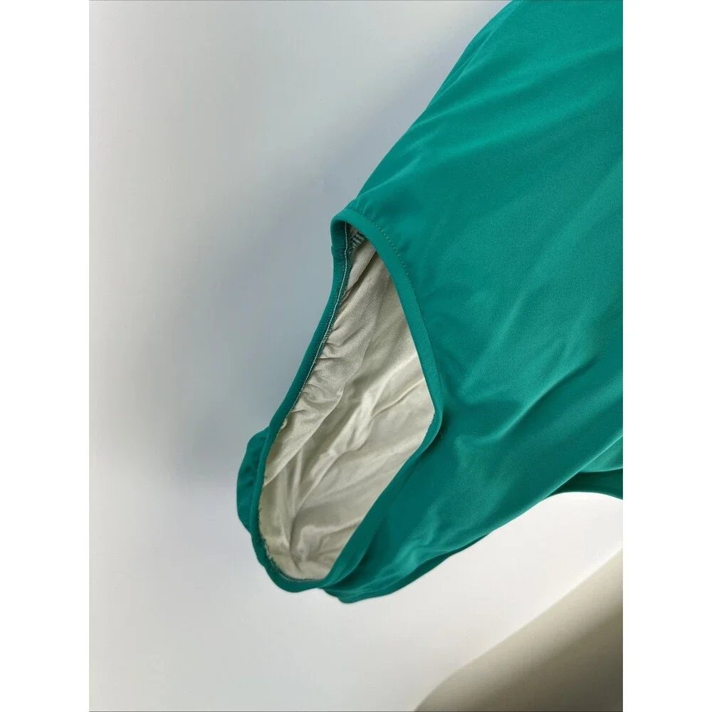 Lands End One Piece Swimsuit Green Halter Tie Neck Ring‎ V-Neck Beach Plus 18
